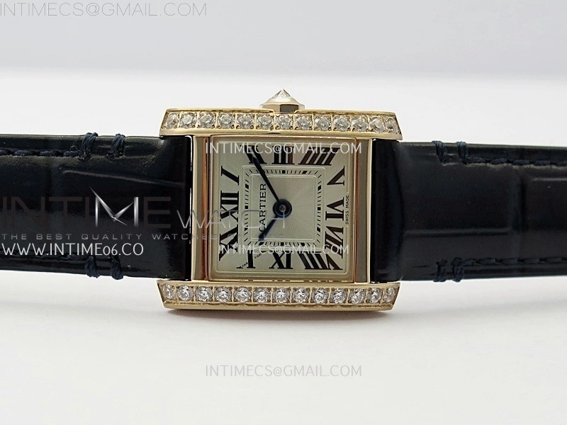 Tank Francaise Ladies 21.2mm Diamond Bezel RG 8848F 1:1 Best Edition Silver Dial on Black Leather Strap Ronda Quartz V2